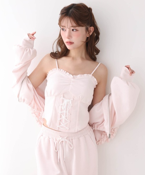one after another NICE CLAUP(ワンアフターアナザーナイスクラップ)の「【セットアップ可能/パンツ別売り】レースアップキャミソール(キャミソール・レディース・ピンク/チャコールグレー/ブラック/オフホワイト/ブラウン・FREE)」の19枚目の写真