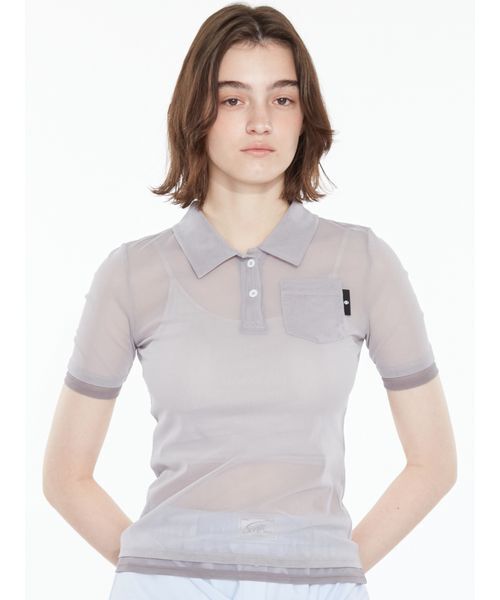 SORIN(ソリン )の「Bicolor Sheer Polo Shirt / バイカラーシアーポロシャツ(ポロシャツ・レディース・グレー/ダークグレー/ピンク/ミント・38)」の2枚目の写真