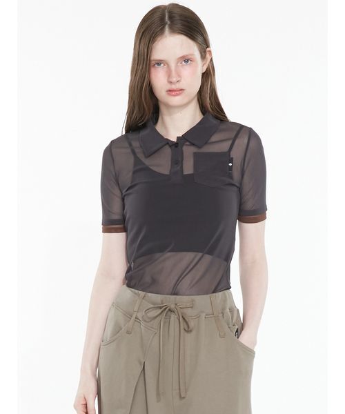 SORIN(ソリン )の「Bicolor Sheer Polo Shirt / バイカラーシアーポロシャツ(ポロシャツ・レディース・グレー/ダークグレー/ピンク/ミント・38)」の3枚目の写真