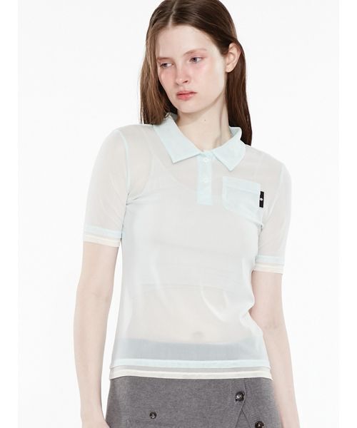 SORIN(ソリン )の「Bicolor Sheer Polo Shirt / バイカラーシアーポロシャツ(ポロシャツ・レディース・グレー/ダークグレー/ピンク/ミント・38)」の4枚目の写真