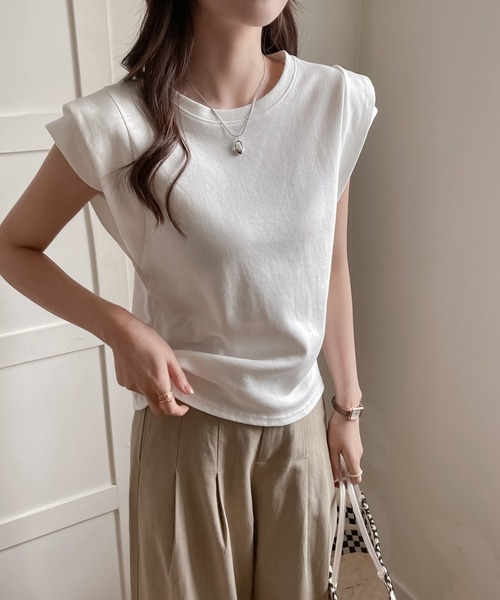 JOCOSA(ジョコサ)の「シンプル ティアードスリーブ Tシャツ(Tシャツ/カットソー・レディース・ダークグレー/カーキ/ブラック/ホワイト・S/M/L)」の1枚目の写真