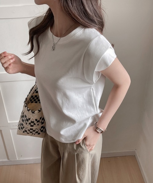 JOCOSA(ジョコサ)の「シンプル ティアードスリーブ Tシャツ(Tシャツ/カットソー・レディース・ダークグレー/カーキ/ブラック/ホワイト・S/M/L)」の8枚目の写真