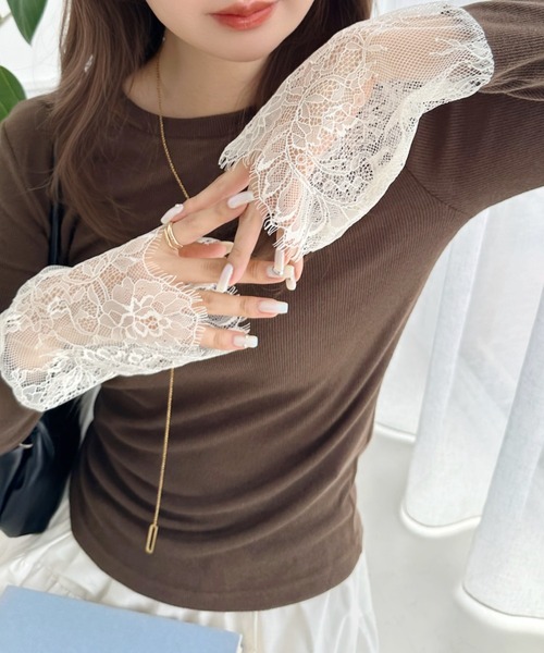 Eclat one(エクラワン)の「【細リブでスッキリ細見え】袖レースドッキング細リブニットプルオーバー(ニット/セーター・レディース・アイボリー/ブラック/ブラウン・FREE)」の14枚目の写真
