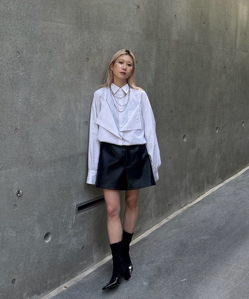 Ameri(アメリ)の「STRIPE TRANSFORM OVER SHIRT(シャツ/ブラウス・レディース・ブラウン/サックスブルー/アイボリー・FREE)」の15枚目の写真
