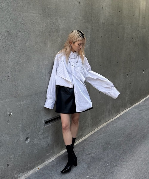 Ameri(アメリ)の「STRIPE TRANSFORM OVER SHIRT(シャツ/ブラウス・レディース・ブラウン/サックスブルー/アイボリー・FREE)」の17枚目の写真