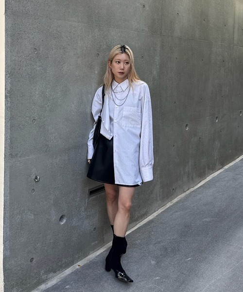 Ameri(アメリ)の「STRIPE TRANSFORM OVER SHIRT(シャツ/ブラウス・レディース・ブラウン/サックスブルー/アイボリー・FREE)」の18枚目の写真