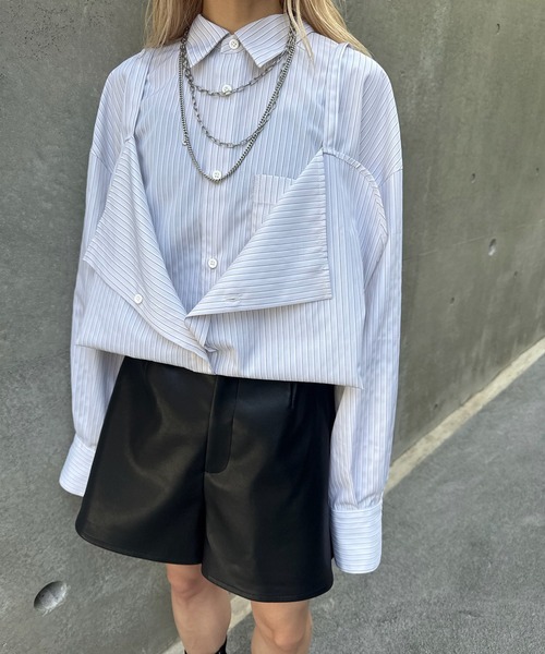 Ameri(アメリ)の「STRIPE TRANSFORM OVER SHIRT(シャツ/ブラウス・レディース・ブラウン/サックスブルー/アイボリー・FREE)」の19枚目の写真