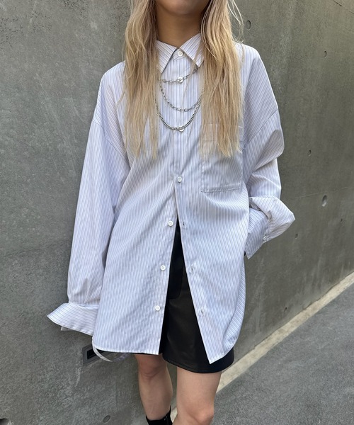 Ameri(アメリ)の「STRIPE TRANSFORM OVER SHIRT(シャツ/ブラウス・レディース・ブラウン/サックスブルー/アイボリー・FREE)」の20枚目の写真
