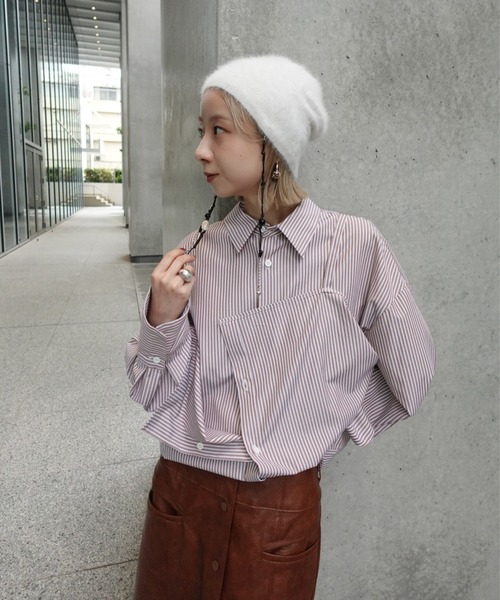 Ameri(アメリ)の「STRIPE TRANSFORM OVER SHIRT(シャツ/ブラウス・レディース・ブラウン/サックスブルー/アイボリー・FREE)」の21枚目の写真