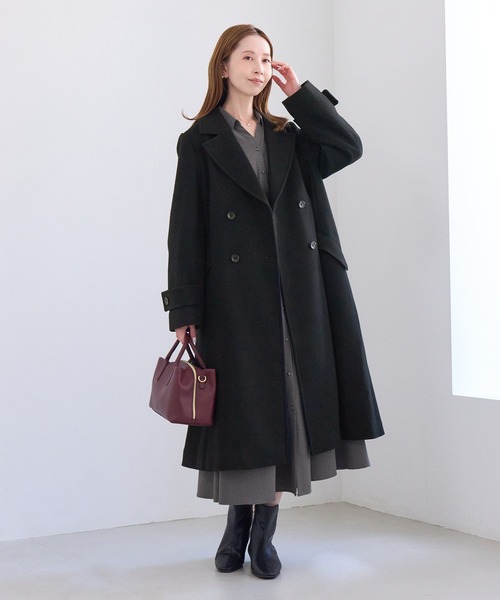 ROPE' PICNIC(ロペピクニック)の「JAPAN FABRIC ダブルチェスターロング丈ウールコート(チェスターコート・レディース・ベージュ系その他2/ブラック/ラベンダー/グレー・FREE)」の5枚目の写真