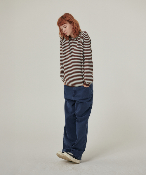 FLATWAVE IN SEOUL（フラットウェーブインソウル）の「ウェイヴ ストライプ ルーズフィット ラウンドニット ブラウン/ミント（ニット/セーター・レディース・その他・FREE）」の4枚目の写真