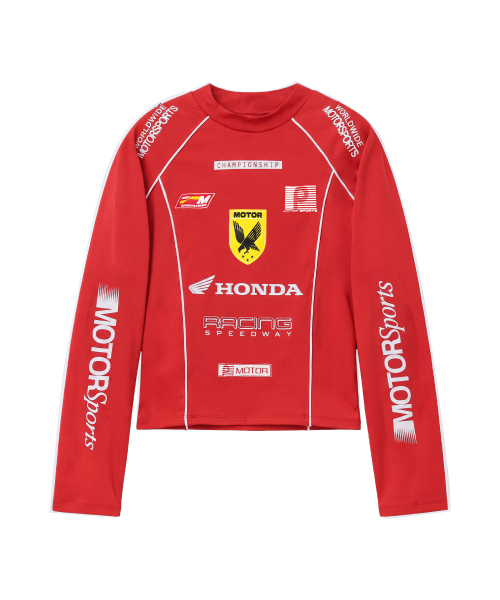 PHYPS MOTORCYCLE(フィップスモーターサイクル)の「Women Racing Artwork Half Neck Crop Long Sleeve Red(Tシャツ/カットソー・レディース・その他・SMALL/LARGE/MEDIUM)」の1枚目の写真