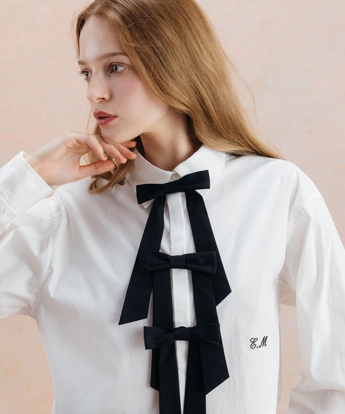 EIMY ISTOIRE(エイミーイストワール)の「EIMY RIBBON SHIRT(シャツ/ブラウス・レディース・ライトピンク/ホワイト/サックスブルー・FREE)」の4枚目の写真
