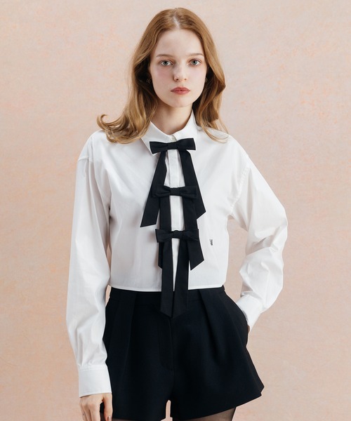 EIMY ISTOIRE(エイミーイストワール)の「EIMY RIBBON SHIRT(シャツ/ブラウス・レディース・ライトピンク/ホワイト/サックスブルー・FREE)」の5枚目の写真