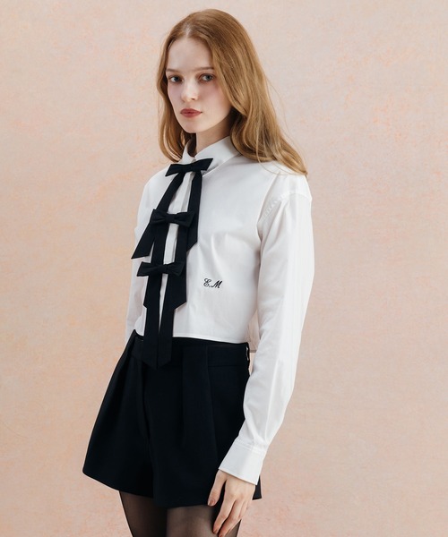 EIMY ISTOIRE(エイミーイストワール)の「EIMY RIBBON SHIRT(シャツ/ブラウス・レディース・ライトピンク/ホワイト/サックスブルー・FREE)」の6枚目の写真