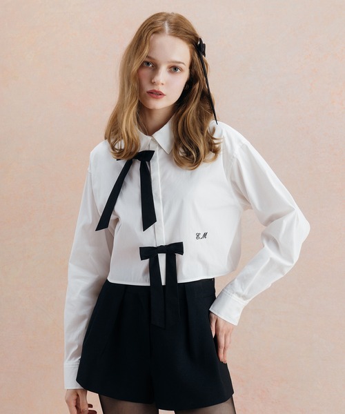 EIMY ISTOIRE(エイミーイストワール)の「EIMY RIBBON SHIRT(シャツ/ブラウス・レディース・ライトピンク/ホワイト/サックスブルー・FREE)」の10枚目の写真