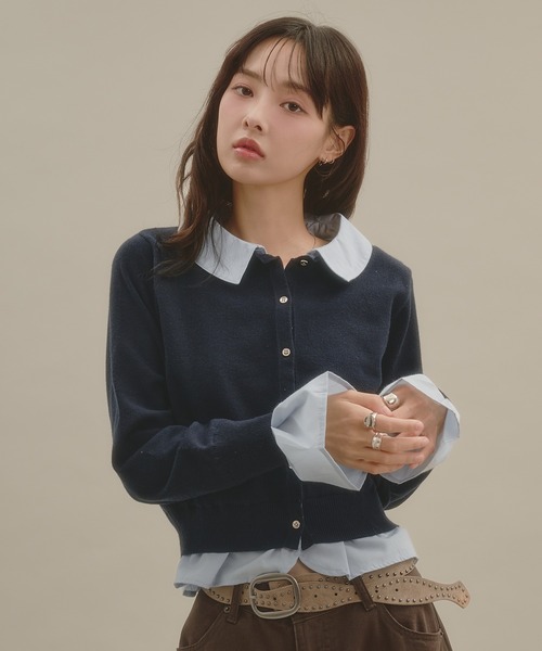 apres jour mignon（アプレジュールミニョン）の「シャツレイヤードカーディガン（カーディガン/ボレロ・レディース・ブラウン系その他/チャコールグレー/ネイビー/ボルドー・LARGE/フリー）」の22枚目の写真