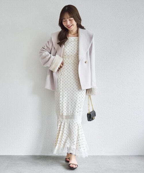 La boutique BonBon(ラブティックボンボン)の「ドットレース付きマーメイドワンピース(ワンピース・レディース・ブラック/オフホワイト・38/36)」の8枚目の写真