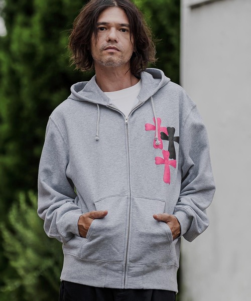 CAMBIO(カンビオ)の「mpa4274- プリントZIPパーカー - Cross Hearts(2602141MCB)(パーカー・メンズ・ブラック/ネイビー/ミックスグレー・S/M/L/XL)」の2枚目の写真