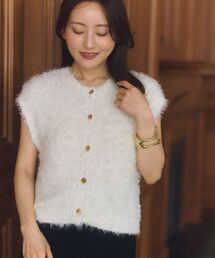チュールフェザーニットベスト 【低身長・小柄女性】