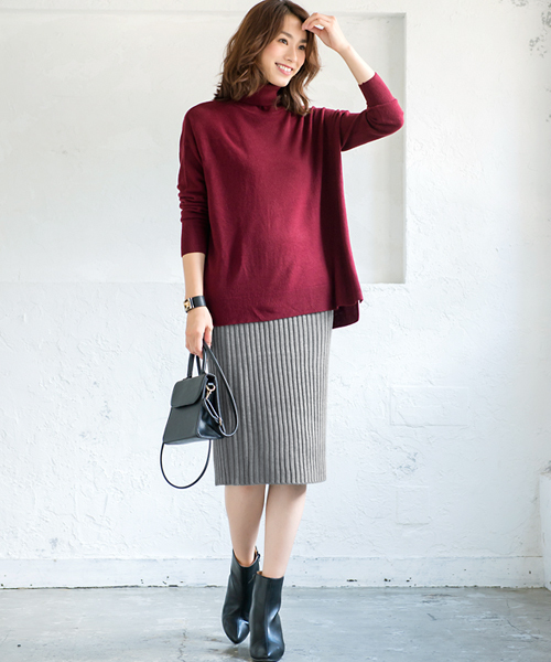 Pierrot（ピエロ）の「ボートネック リブニットセットアップ/ニットアップ（ワンピース・レディース・ネイビー/ベージュ/カーキ/杢グレー/ブラック・M/L）」の17枚目の写真