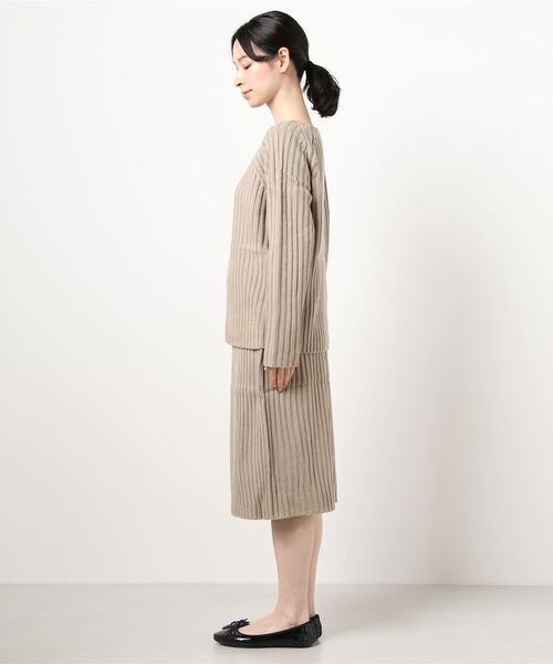 Pierrot（ピエロ）の「ボートネック リブニットセットアップ/ニットアップ（ワンピース・レディース・ネイビー/ベージュ/カーキ/杢グレー/ブラック・M/L）」の6枚目の写真