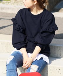 【zozotown限定】切りっぱなしフリル袖が大人可愛い◇袖ボリュームスウェットカットソー【2018 S/S 】