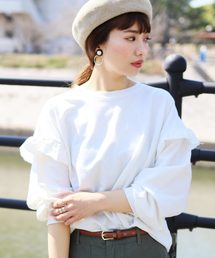【zozotown限定】切りっぱなしフリル袖が大人可愛い◇袖ボリュームスウェットカットソー【2018 S/S 】