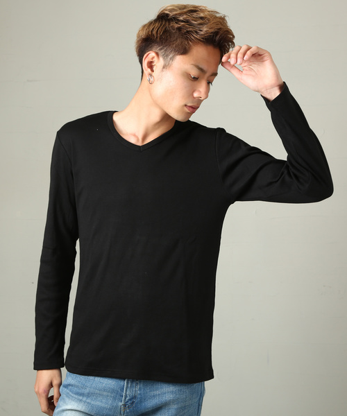 improves(インプローブス)の「Vネックフライス長袖Tシャツ(Tシャツ/カットソー)」|ブラック