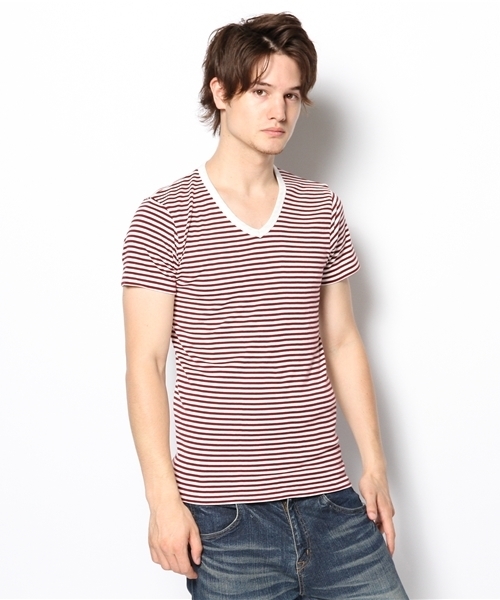 BEAUTY&YOUTH UNITED ARROWS(ビューティーアンドユースユナイテッドアローズ)の「BY フライス ボーダー Vネック ショートスリーブ§◆§4(Tシャツ/カットソー・メンズ・ブラック/ピンク/ロイヤルブルー/ワインレッド・SMALL/MEDIUM/LARGE/X-LARGE)」の4枚目の写真