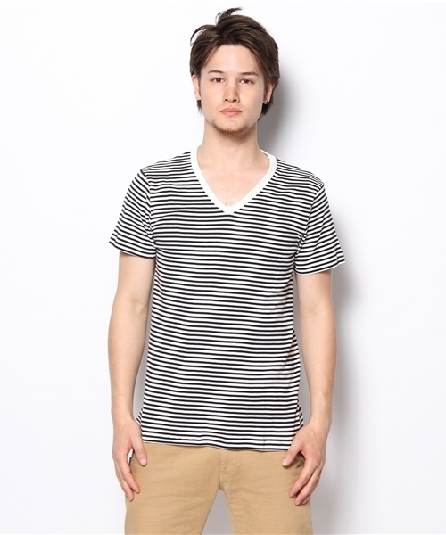 BEAUTY&YOUTH UNITED ARROWS(ビューティーアンドユースユナイテッドアローズ)の「BY フライス ボーダー Vネック ショートスリーブ§◆§4(Tシャツ/カットソー・メンズ・ブラック/ピンク/ロイヤルブルー/ワインレッド・SMALL/MEDIUM/LARGE/X-LARGE)」の5枚目の写真