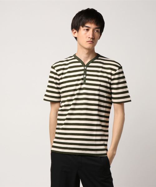three dots(スリードッツ)の「サーマルストライプ Vヘンリー(Tシャツ/カットソー・メンズ・グリーン系その他/ブルー系その他・SMALL/MEDIUM/LARGE)」の2枚目の写真