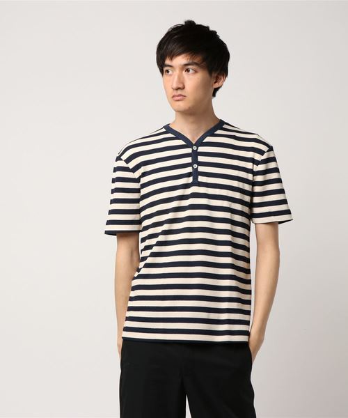 three dots(スリードッツ)の「サーマルストライプ Vヘンリー(Tシャツ/カットソー・メンズ・グリーン系その他/ブルー系その他・SMALL/MEDIUM/LARGE)」の1枚目の写真