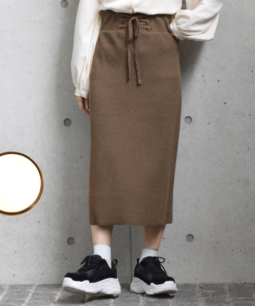 w closet(ダブルクローゼット)の「レースアップスカート_(スカート・レディース・グレー/アイボリー/スミクロ/ライトグレー/ブラウン/ダークグレー・FREE)」の6枚目の写真