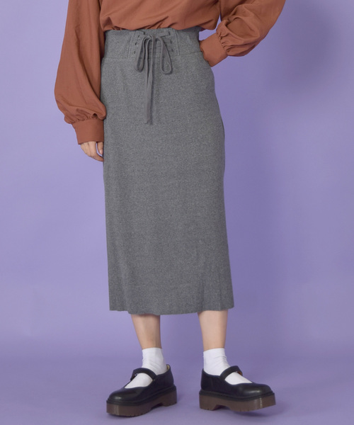 w closet(ダブルクローゼット)の「レースアップスカート_(スカート・レディース・グレー/アイボリー/スミクロ/ライトグレー/ブラウン/ダークグレー・FREE)」の4枚目の写真