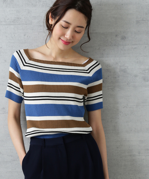 NATURAL BEAUTY BASIC（ナチュラルビューティーベーシック）の「マルチボーダーニット（ニット/セーター・レディース・ホワイト系その他/ダークネイビー・MEDIUM）」の4枚目の写真