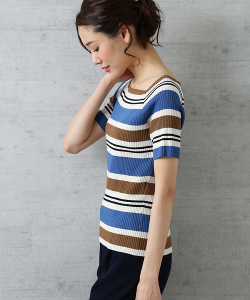 NATURAL BEAUTY BASIC（ナチュラルビューティーベーシック）の「マルチボーダーニット（ニット/セーター・レディース・ホワイト系その他/ダークネイビー・MEDIUM）」の5枚目の写真