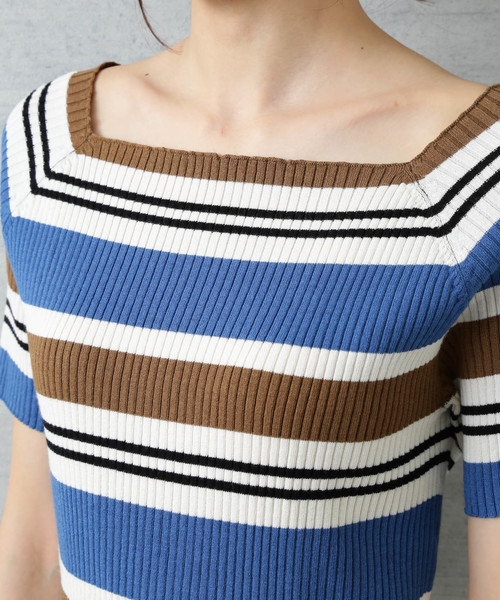 NATURAL BEAUTY BASIC（ナチュラルビューティーベーシック）の「マルチボーダーニット（ニット/セーター・レディース・ホワイト系その他/ダークネイビー・MEDIUM）」の7枚目の写真