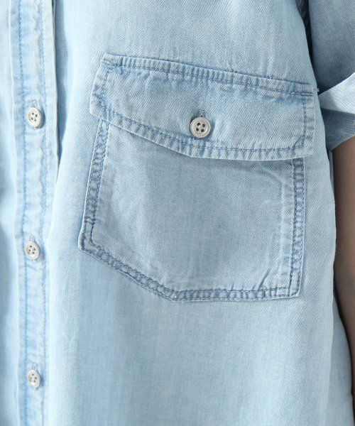 GLOBAL WORK(グローバルワーク)の「【GLOBAL WORK】テンセルデニムチュニック/半袖(シャツ/ブラウス・レディース・ホワイト/ネイビー/ブルー・MEDIUM/LARGE)」の8枚目の写真