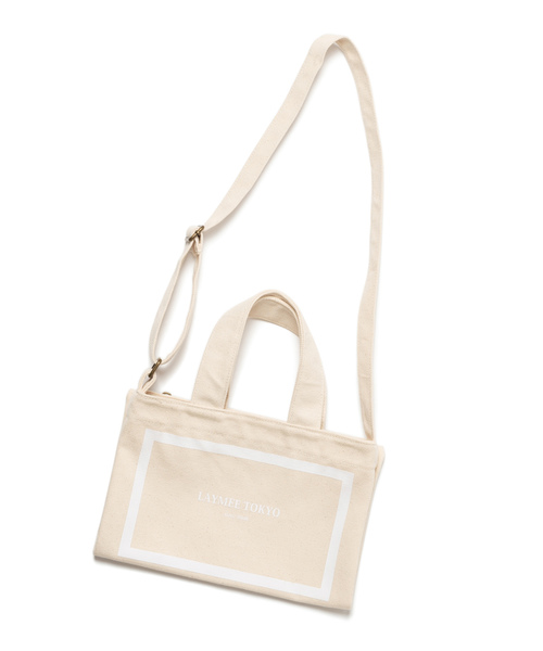 LAYMEE（レイミー）の「LAYMEE 2way cotton bag / 2WAYコットン ショルダーバッグ トートバッグ（ショルダーバッグ・レディース・ホワイト/ブラック・FREE）」の2枚目の写真