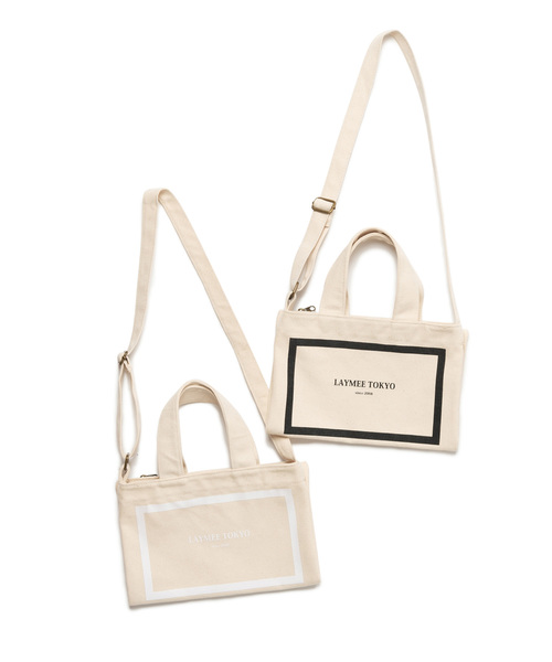 LAYMEE（レイミー）の「LAYMEE 2way cotton bag / 2WAYコットン ショルダーバッグ トートバッグ（ショルダーバッグ・レディース・ホワイト/ブラック・FREE）」の6枚目の写真