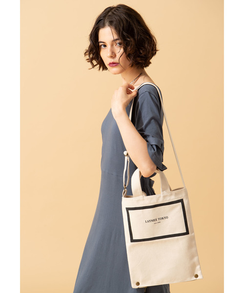 LAYMEE（レイミー）の「LAYMEE 2way cotton bag / 2WAYコットン ショルダーバッグ トートバッグ（ショルダーバッグ・レディース・ホワイト/ブラック・FREE）」の9枚目の写真