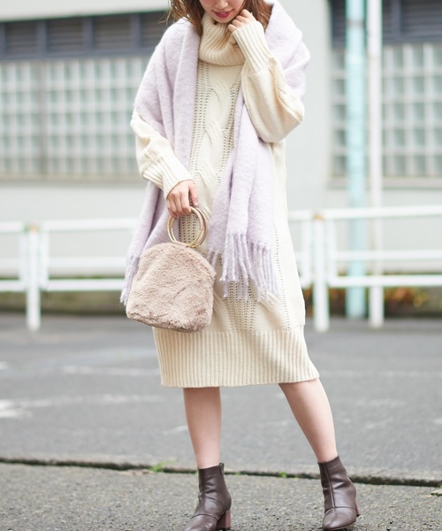 natural couture（ナチュラルクチュール）の「ビックケーブルタートルワンピ（ワンピース・レディース・ブラック/ベージュ/オフホワイト/ミント/パープル系その他・FREE）」の2枚目の写真