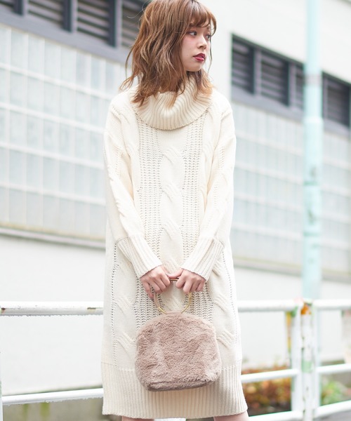 natural couture（ナチュラルクチュール）の「ビックケーブルタートルワンピ（ワンピース・レディース・ブラック/ベージュ/オフホワイト/ミント/パープル系その他・FREE）」の19枚目の写真