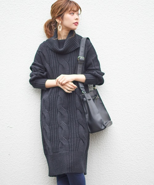 natural couture（ナチュラルクチュール）の「ビックケーブルタートルワンピ（ワンピース・レディース・ブラック/ベージュ/オフホワイト/ミント/パープル系その他・FREE）」の12枚目の写真