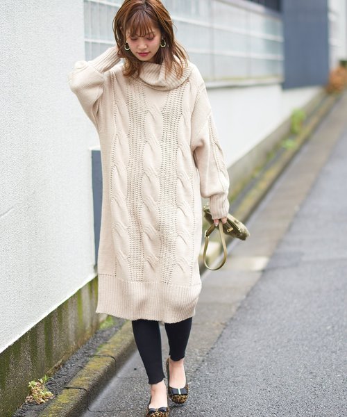 natural couture（ナチュラルクチュール）の「ビックケーブルタートルワンピ（ワンピース・レディース・ブラック/ベージュ/オフホワイト/ミント/パープル系その他・FREE）」の16枚目の写真