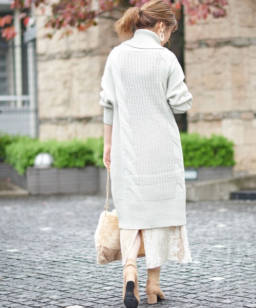 natural couture（ナチュラルクチュール）の「ビックケーブルタートルワンピ（ワンピース・レディース・ブラック/ベージュ/オフホワイト/ミント/パープル系その他・FREE）」の20枚目の写真