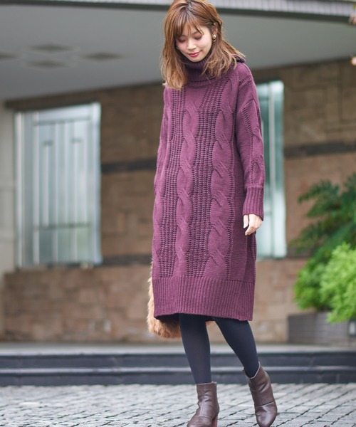 natural couture（ナチュラルクチュール）の「ビックケーブルタートルワンピ（ワンピース・レディース・ブラック/ベージュ/オフホワイト/ミント/パープル系その他・FREE）」の15枚目の写真