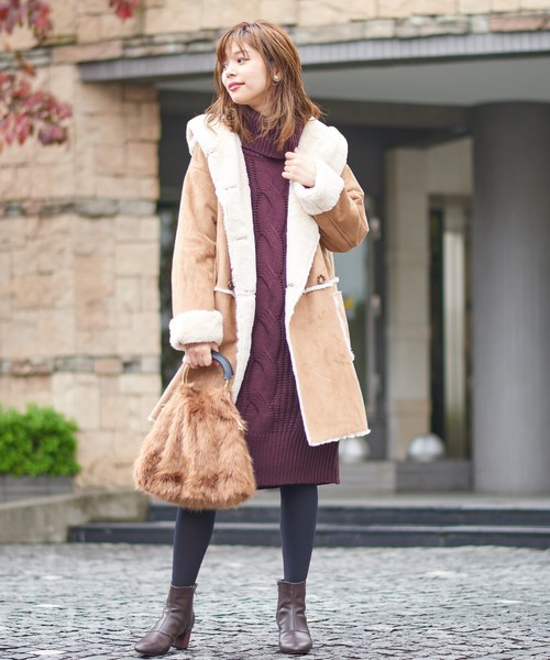 natural couture（ナチュラルクチュール）の「ビックケーブルタートルワンピ（ワンピース・レディース・ブラック/ベージュ/オフホワイト/ミント/パープル系その他・FREE）」の9枚目の写真