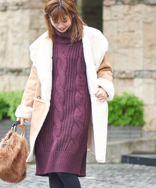 natural couture（ナチュラルクチュール）の「ビックケーブルタートルワンピ（ワンピース・レディース・ブラック/ベージュ/オフホワイト/ミント/パープル系その他・FREE）」の17枚目の写真